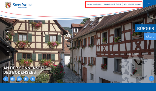 Menü auf der Startseite