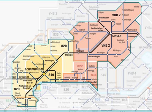 Kartenausschnitt vom Schienennetz zwischen Singen und Schaffhausen