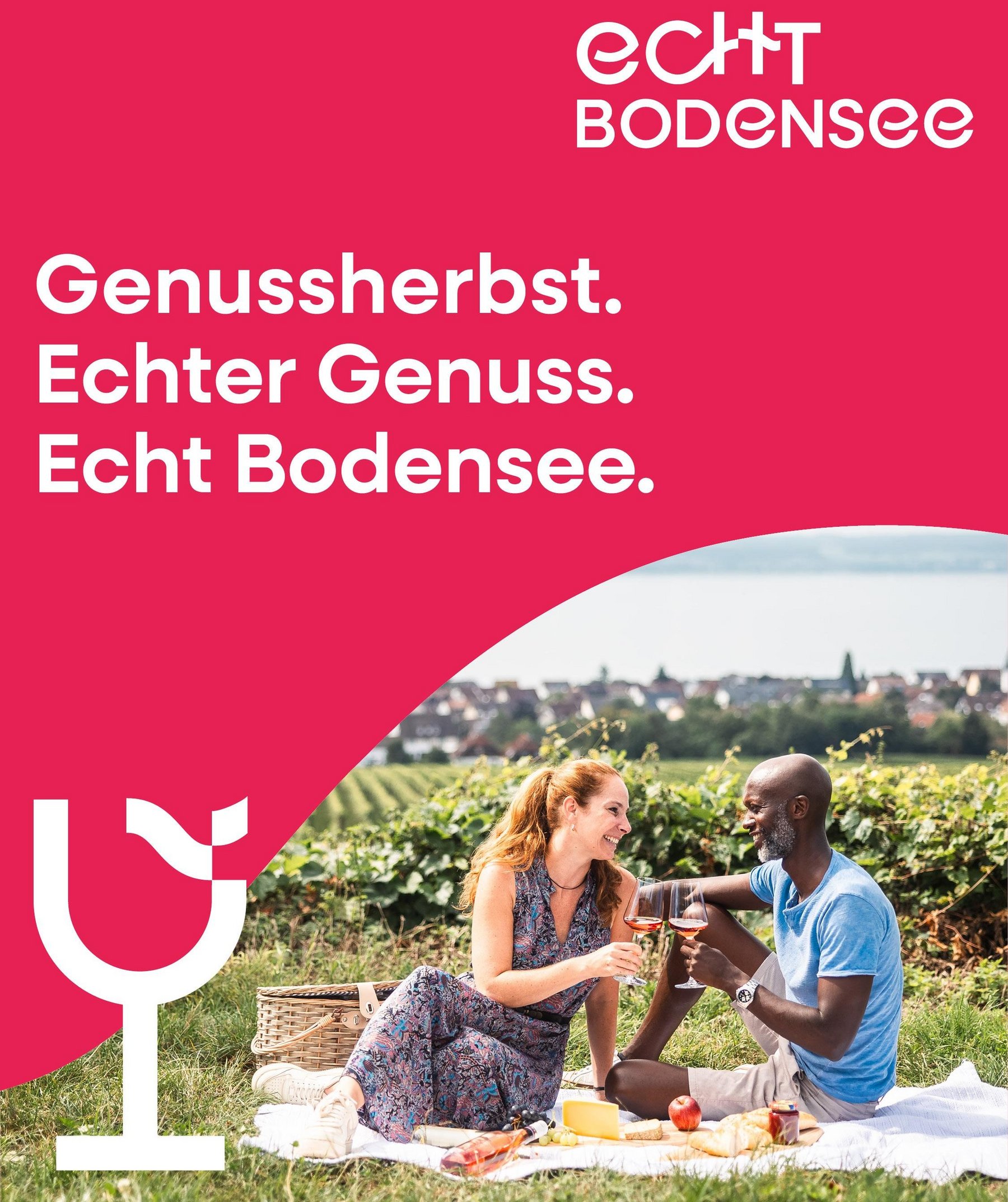 Titelbild der Broschüre Genussherbst: Mann und Frau beim Picknick in den Weinbergen