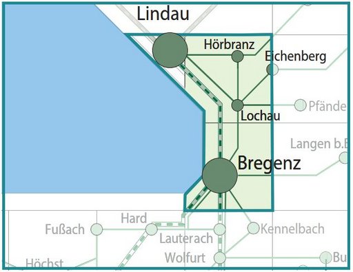 Kartenausschnitt vom Schienennetz zwischen Lindau und Bregenz